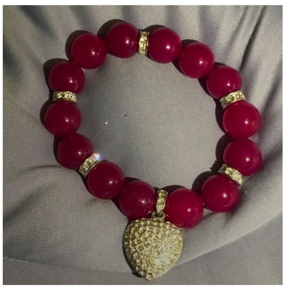 CHERRY AGATE AND RHINESTONES STRETCHY STATEMENT BRACELET - Picture 1 of 5